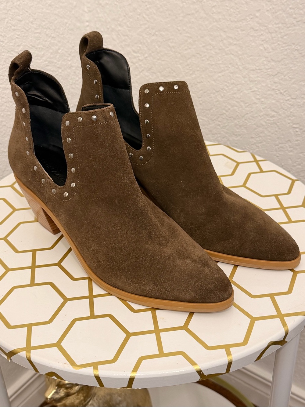 Rebecca Minkoff Brown Suede Cutout Ankle Booties with Studs